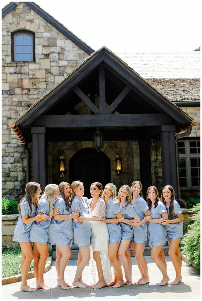 bridesmaids in robes at moore's mill club