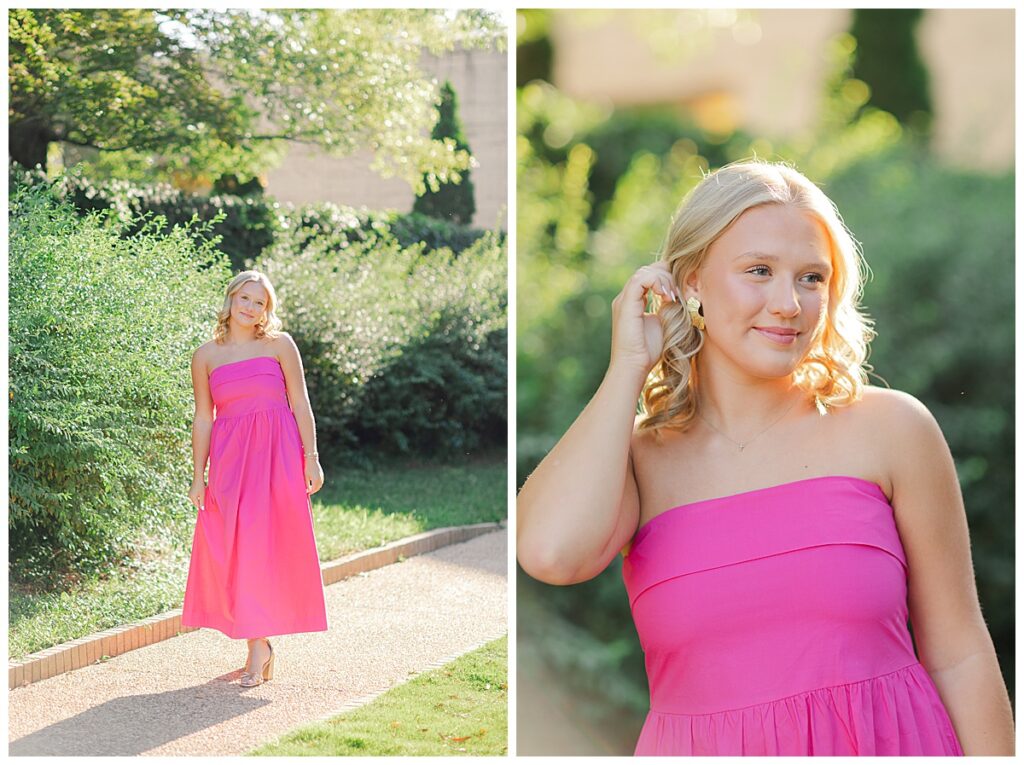 Auburn senior portraits in a pink dress