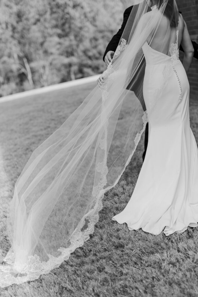 bride's veil blowing in the wind