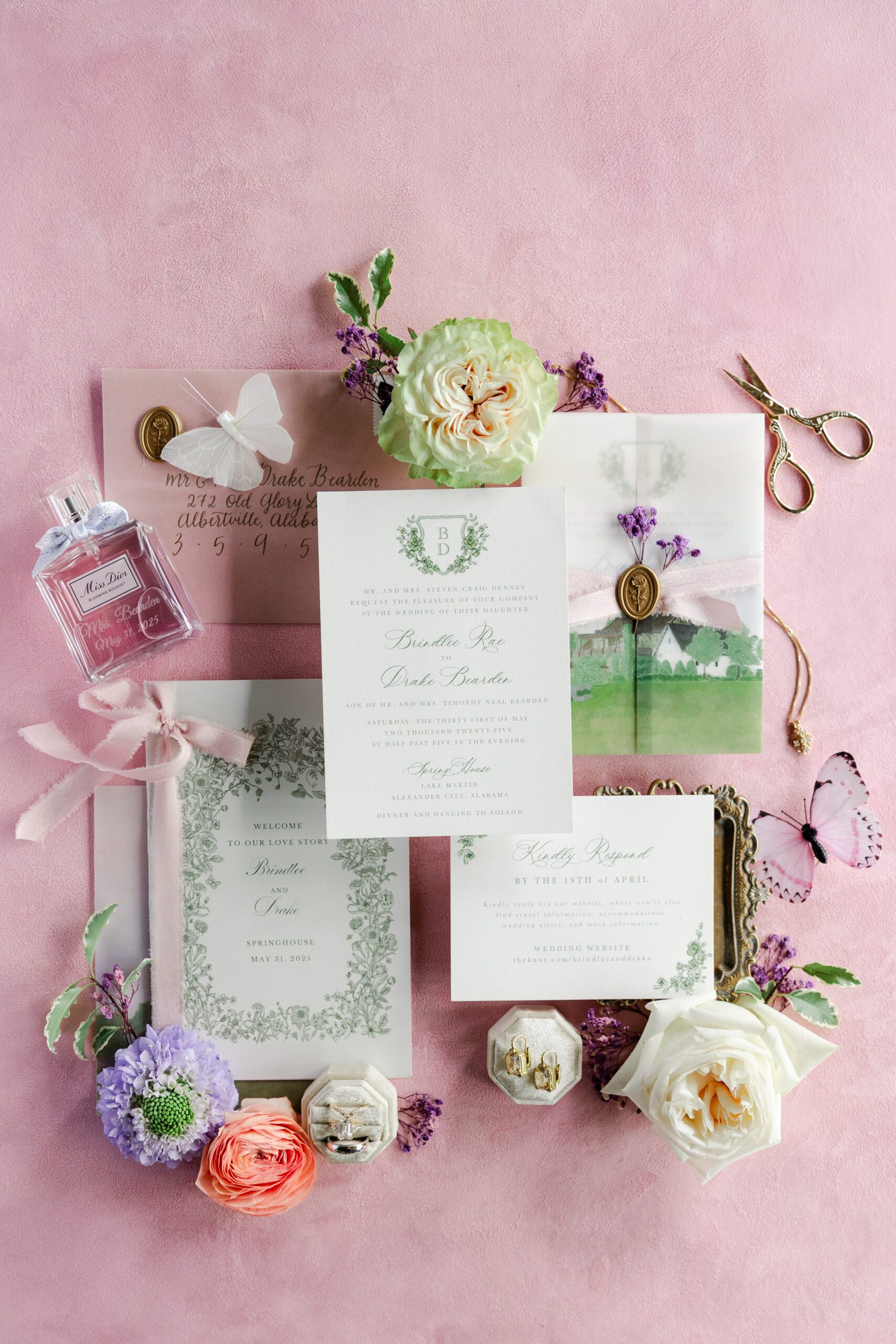 wedding invitation flat lay