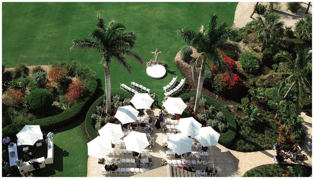 Drone photo of ceremony set up at Sanctuary Golf club