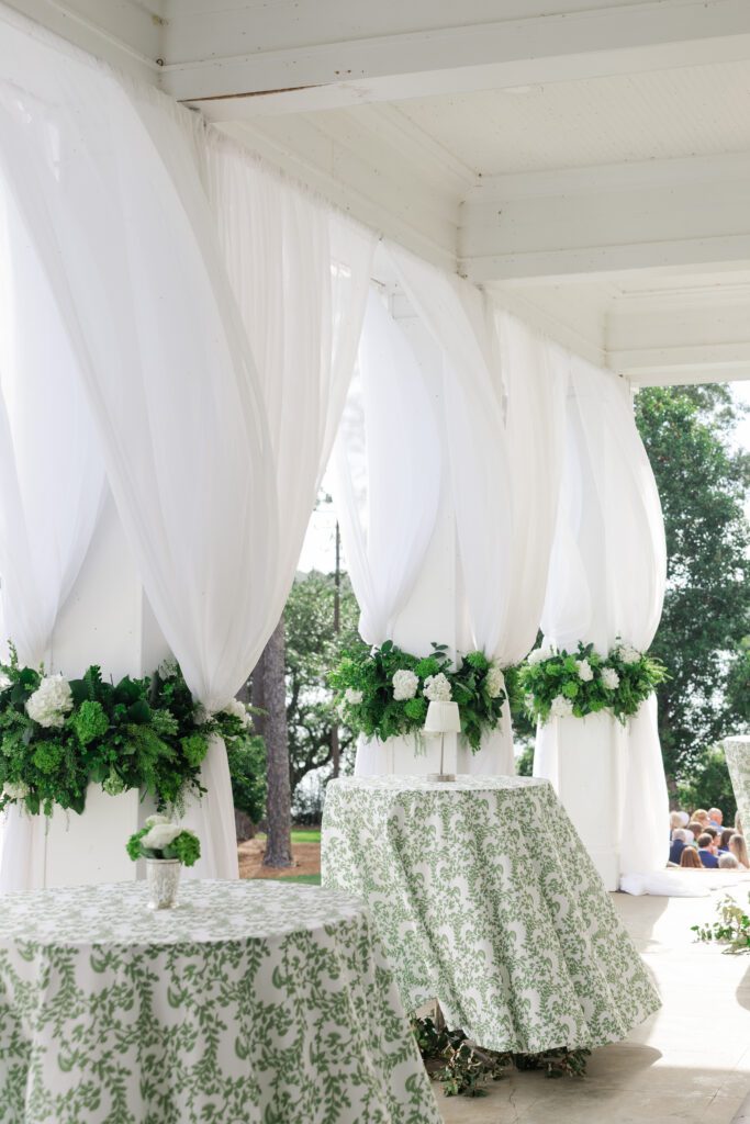 Green and white wedding reception decor at Steelwood Country Club