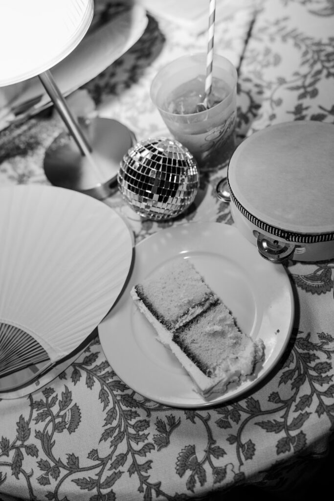 Wedding cake and reception details at Steelwood Country Club